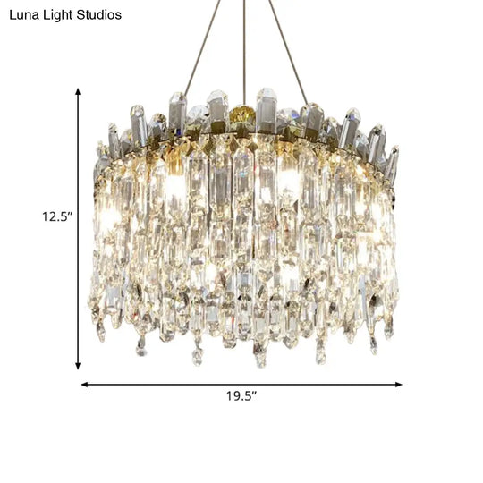 Gold Crystal Drop Pendant Chandelier Lamp - Simple Style 8-Bulbs Ideal For Bedroom