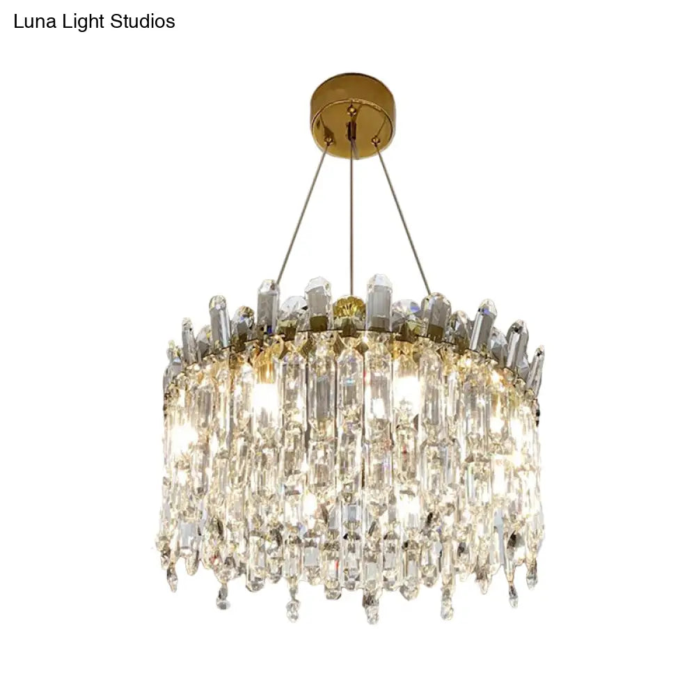 Gold Crystal Drop Pendant Chandelier Lamp - Simple Style 8-Bulbs Ideal For Bedroom