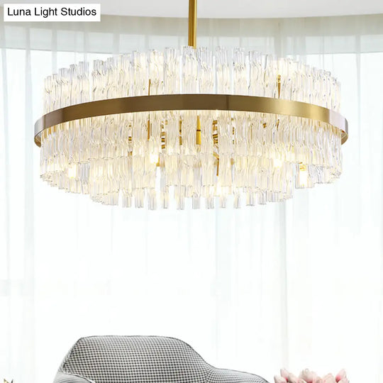 Gold Crystal Drum Chandelier - Postmodern Fluted Design For Elegant Illumination 8 Lights