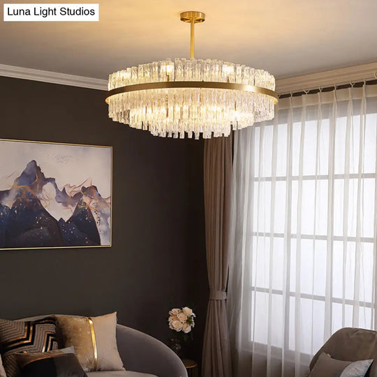 Gold Crystal Drum Chandelier - Postmodern Fluted Design For Elegant Illumination 8 Lights