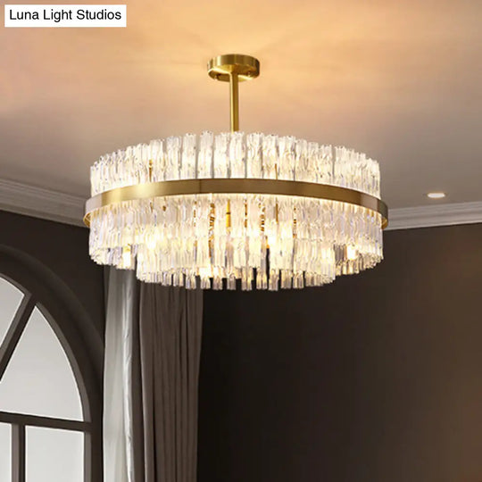 Modern Chandelier Lamp: Drum Crystal Gold Hanging Light With 8 Lights