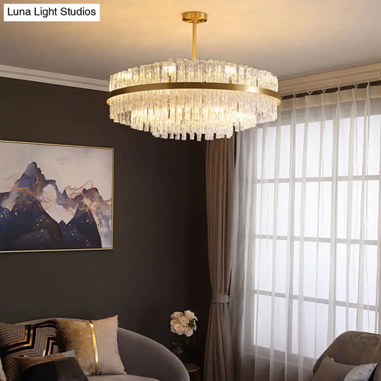 Modern Chandelier Lamp: Drum Crystal Gold Hanging Light With 8 Lights