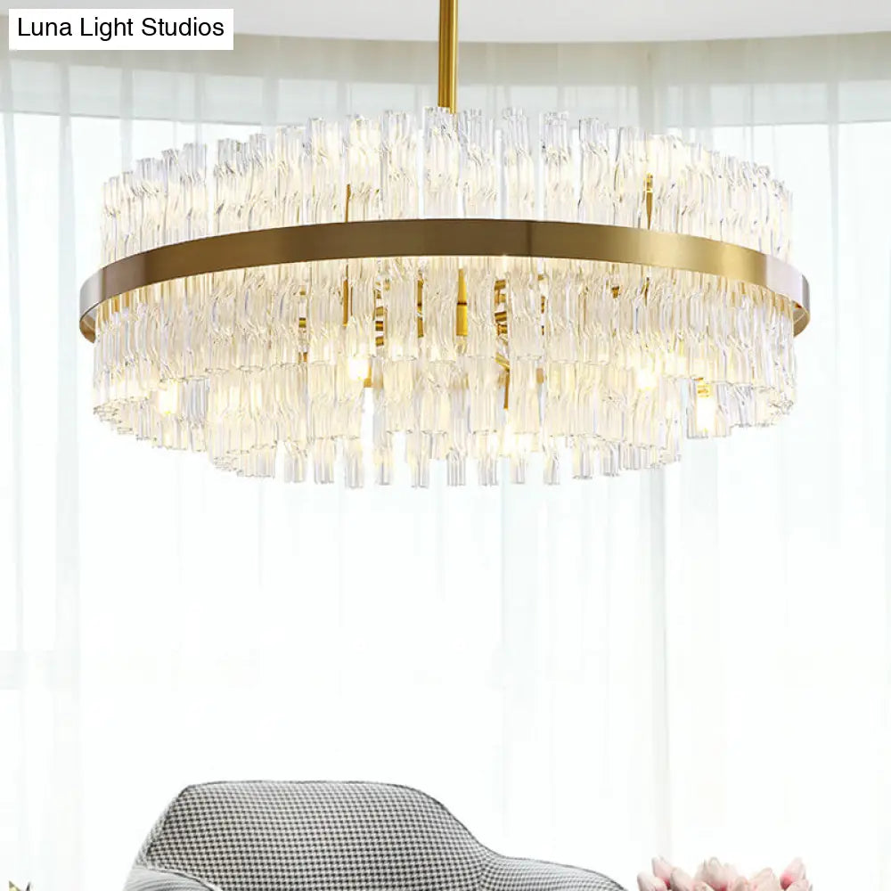 Modern Chandelier Lamp: Drum Crystal Gold Hanging Light With 8 Lights