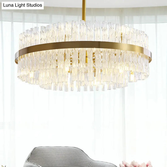 Modern Chandelier Lamp: Drum Crystal Gold Hanging Light With 8 Lights