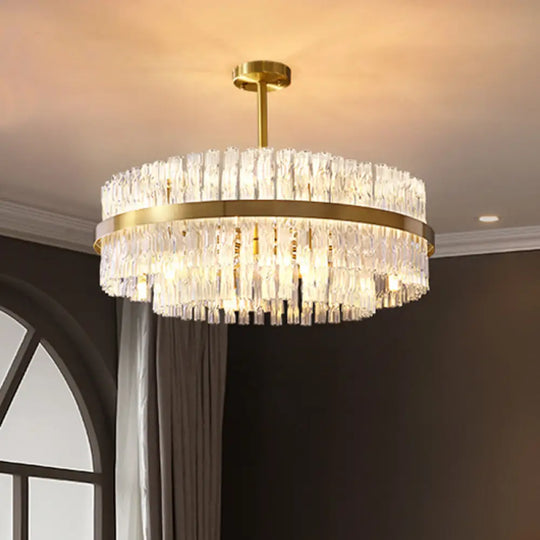 Gold Crystal Drum Chandelier - Postmodern Fluted Design For Elegant Illumination 8 Lights