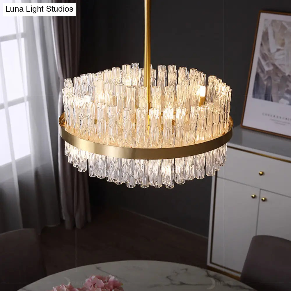 Gold Crystal Drum Chandelier - Postmodern Fluted Design For Elegant Illumination 8 Lights