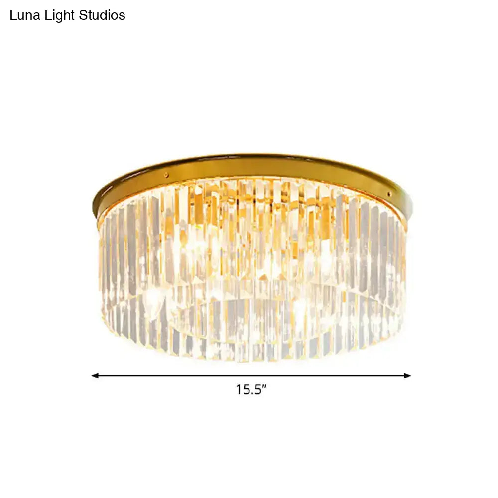 Gold Crystal Drum Flush Mount Lamp: Simplicity 3/4/5 Bulbs Bedroom Ceiling Light Width Options