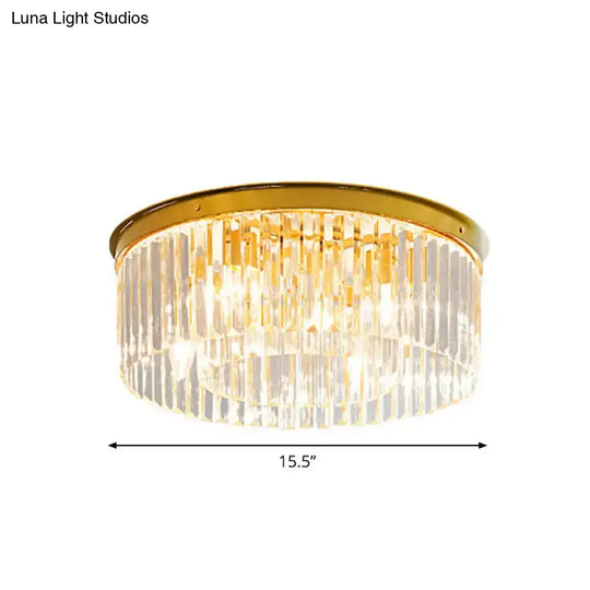 Gold Crystal Drum Flush Mount Lamp: Simplicity 3/4/5 Bulbs Bedroom Ceiling Light Width Options