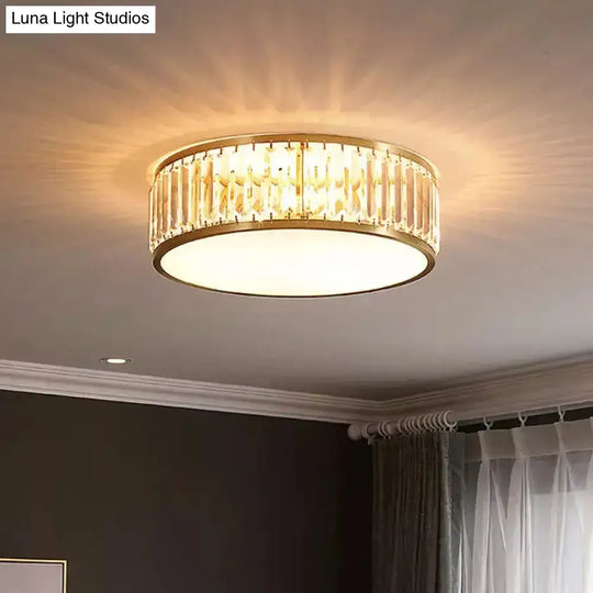 Gold Crystal Drum Flush Mount Lamp: Simplicity 3/4/5 Bulbs Bedroom Ceiling Light Width Options