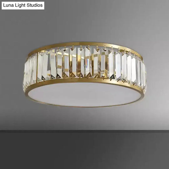 Gold Crystal Drum Flush Mount Lamp: Simplicity 3/4/5 Bulbs Bedroom Ceiling Light Width Options