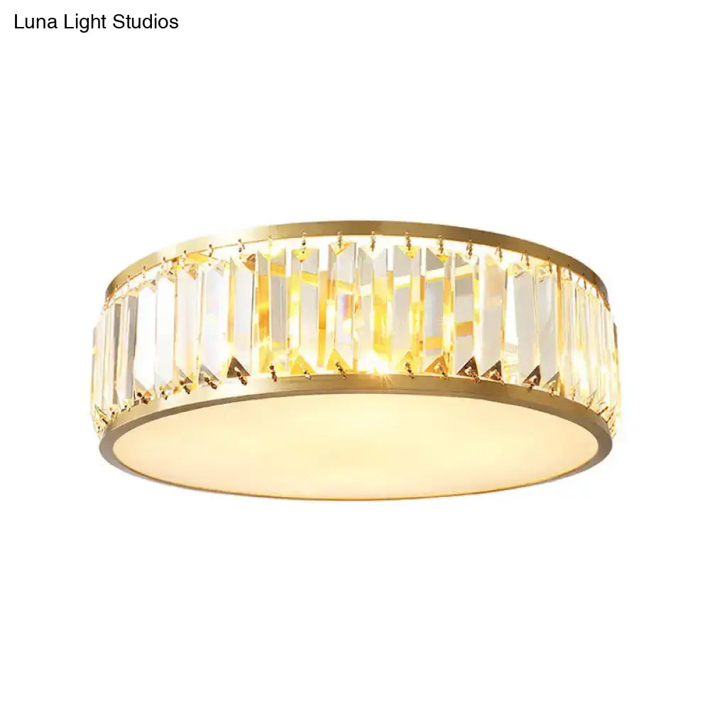 Gold Crystal Drum Flush Mount Lamp: Simplicity 3/4/5 Bulbs Bedroom Ceiling Light Width Options