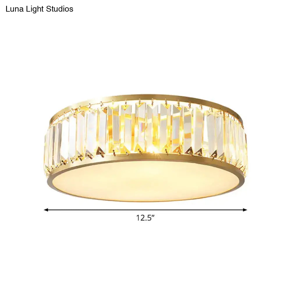 Gold Crystal Drum Flush Mount Lamp: Simplicity 3/4/5 Bulbs Bedroom Ceiling Light Width Options