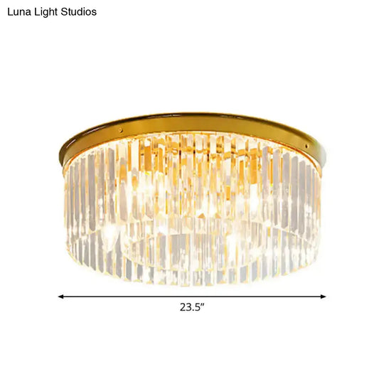 Gold Crystal Drum Flush Mount Lamp: Simplicity 3/4/5 Bulbs Bedroom Ceiling Light Width Options