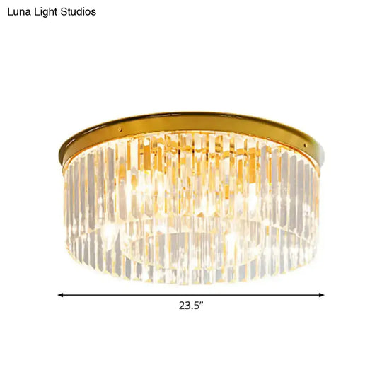 Gold Crystal Drum Flush Mount Lamp: Simplicity 3/4/5 Bulbs Bedroom Ceiling Light Width Options