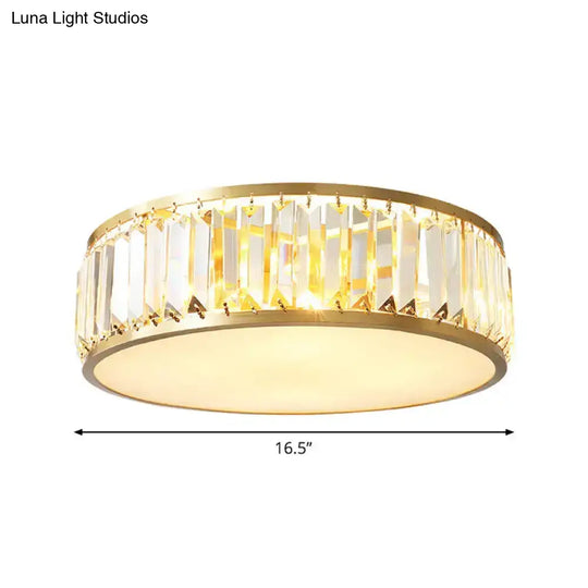 Gold Crystal Drum Flush Mount Lamp: Simplicity 3/4/5 Bulbs Bedroom Ceiling Light Width Options