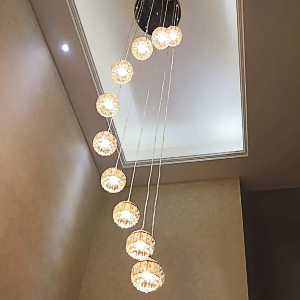 Gold Crystal Encrusted Sphere Pendant – Modern Style Ceiling Hanging Lantern For Staircase 10 /