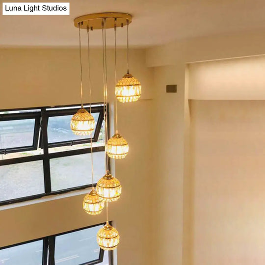 Modern Gold Crystal Pendant Light Fixture For Staircase 6 / Regular
