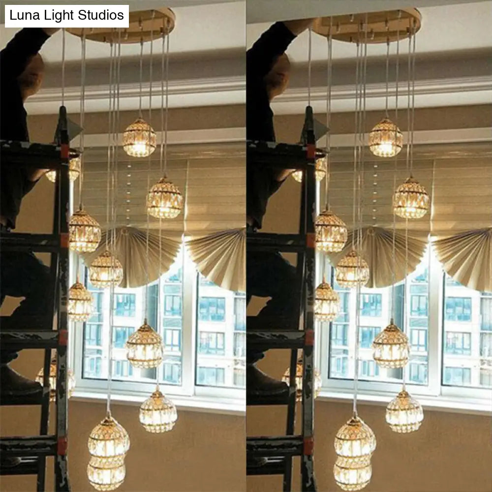 Modern Gold Crystal Pendant Light Fixture For Staircase 12 / Regular