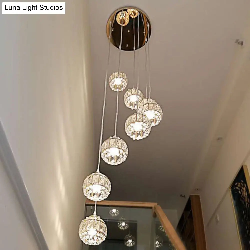 Modern Gold Crystal Pendant Light Fixture For Staircase 8 / Spiral