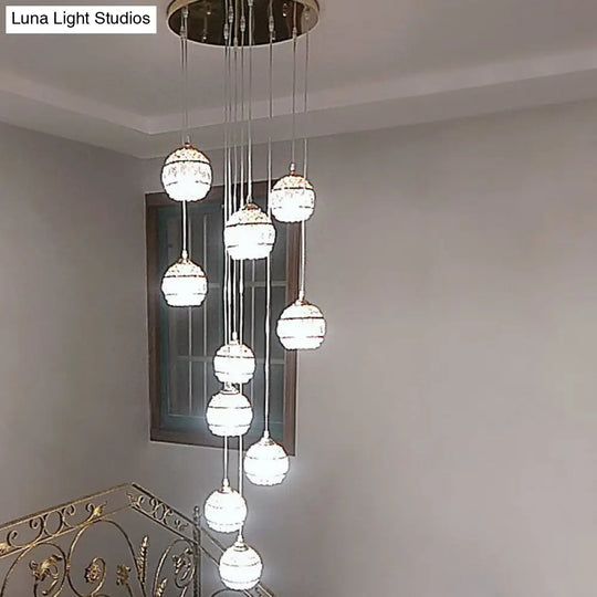 Modern Gold Crystal Pendant Light Fixture For Staircase 10 / Regular