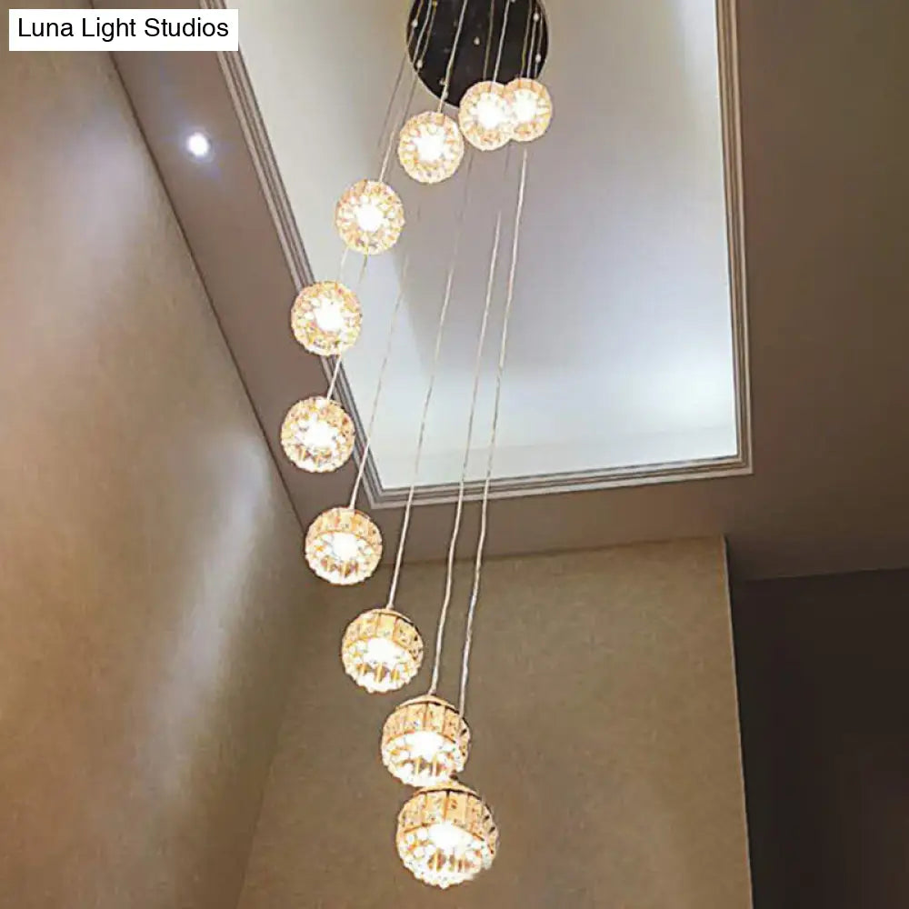 Modern Gold Crystal Pendant Light Fixture For Staircase 10 / Spiral
