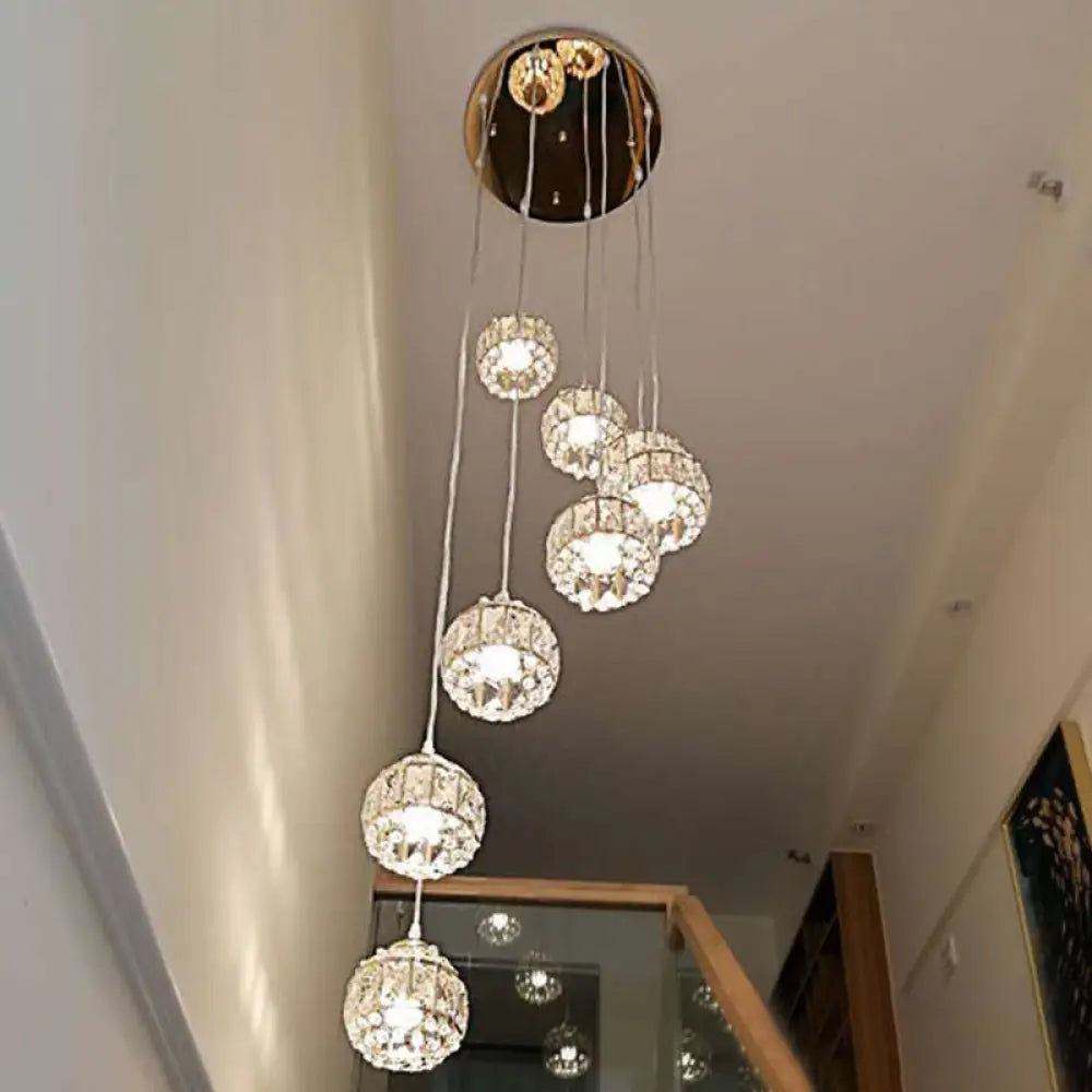 Gold Crystal Encrusted Sphere Pendant – Modern Style Ceiling Hanging Lantern For Staircase 8 /
