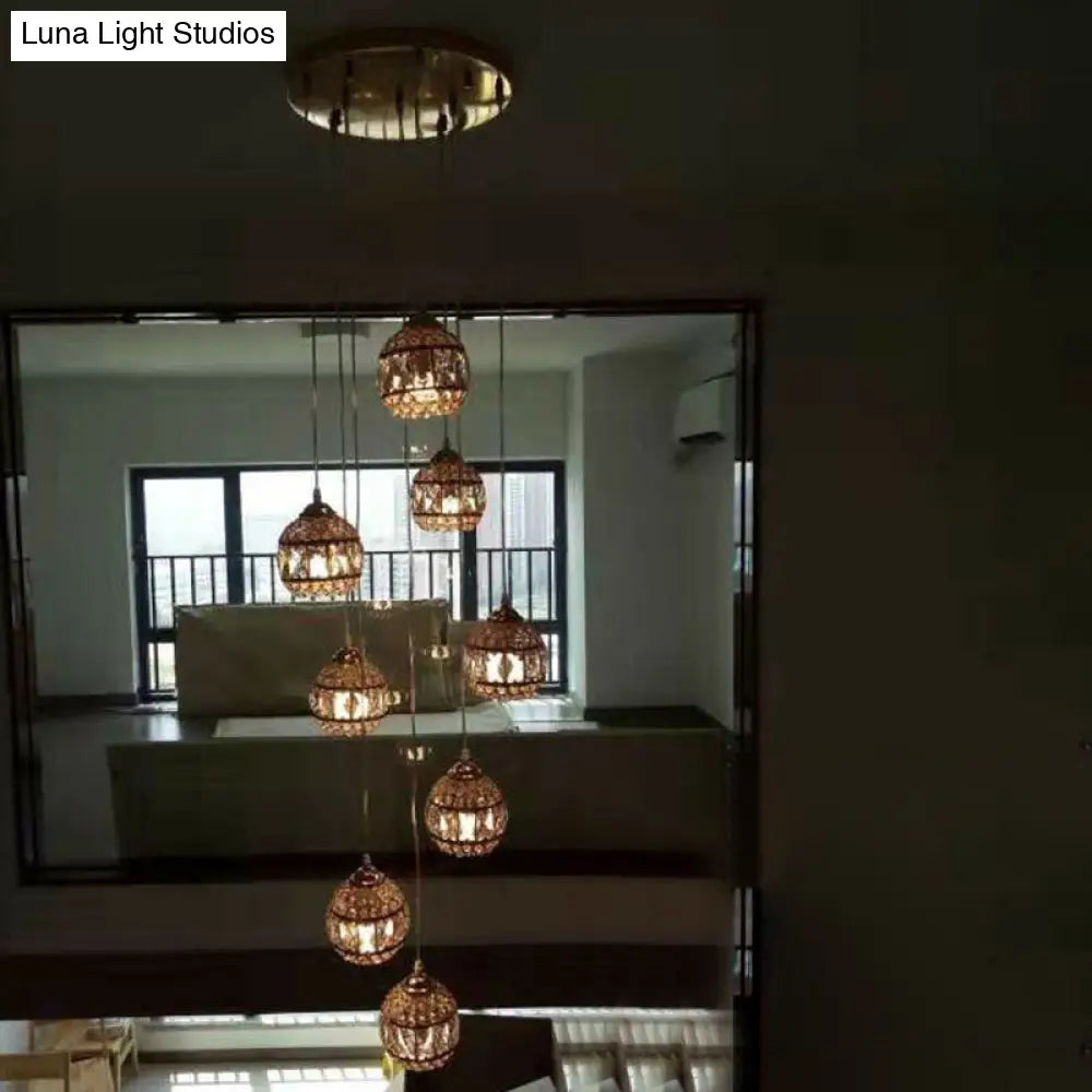 Modern Gold Crystal Pendant Light Fixture For Staircase 8 / Regular