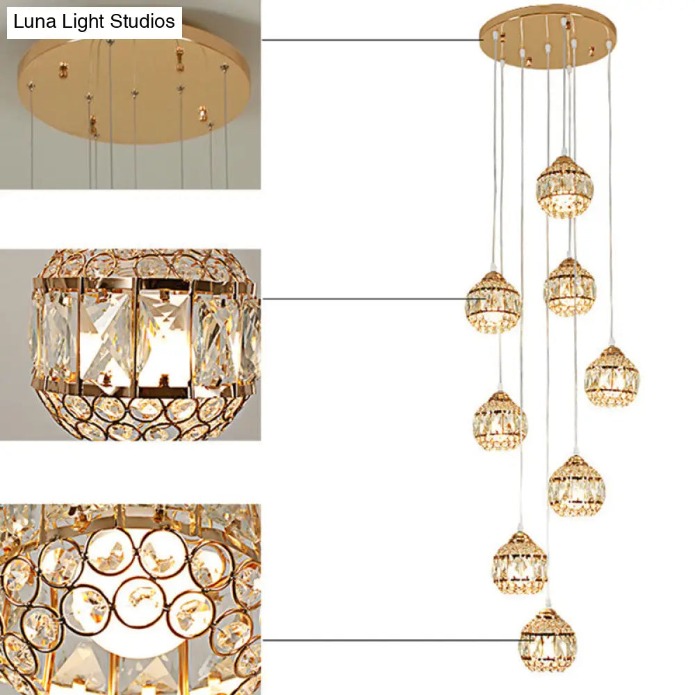 Modern Gold Crystal Pendant Light Fixture For Staircase