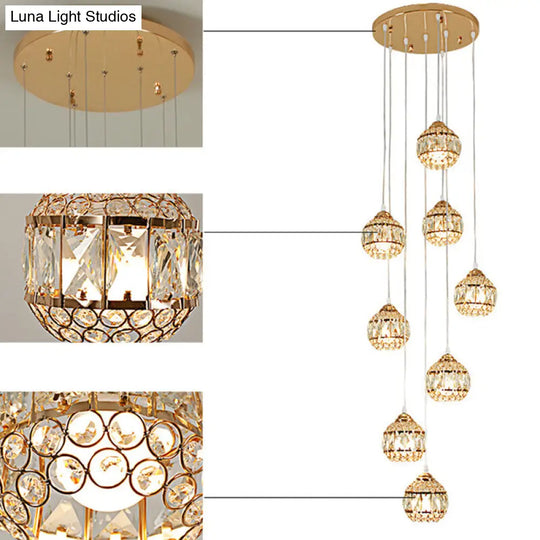 Modern Gold Crystal Pendant Light Fixture For Staircase