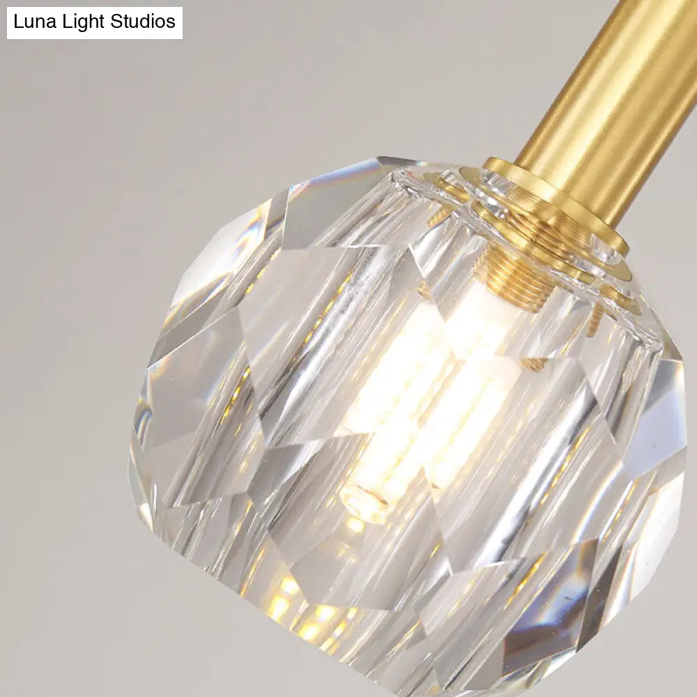 Gold Dining Room Pendant Lamp: Clear Crystal Faceted Ball With 1-Light Kit