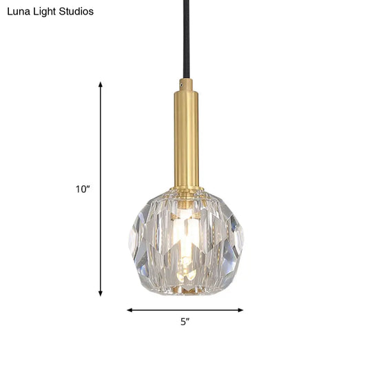 Gold Crystal Faceted Pendant Light Kit For Dining Room