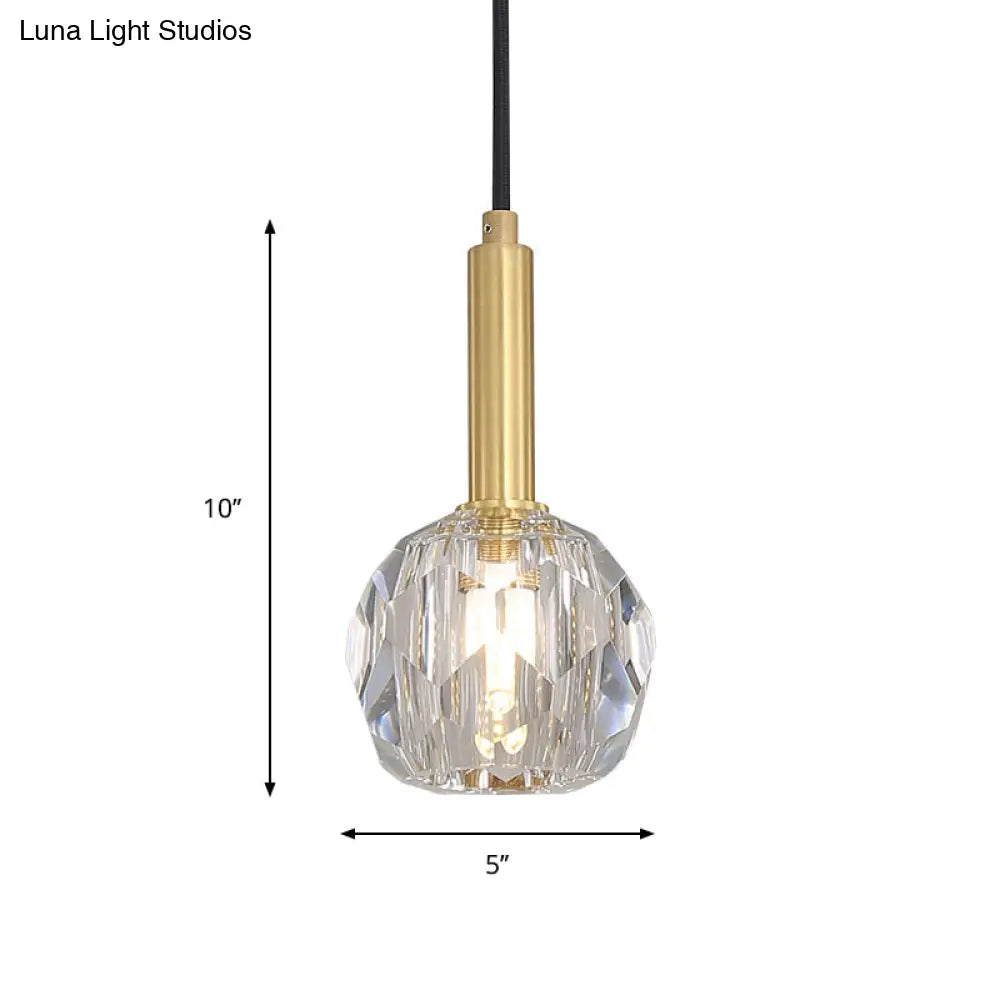 Gold Crystal Faceted Pendant Light Kit For Dining Room