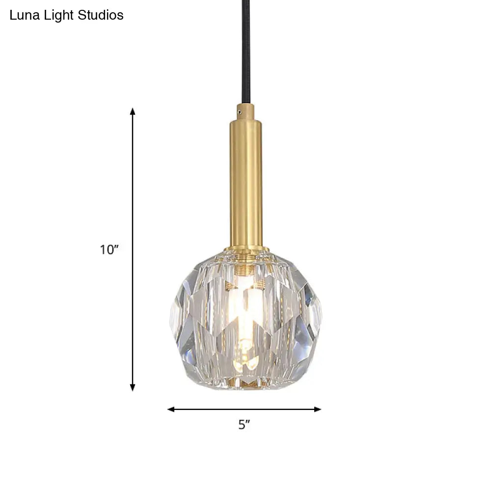 Gold Dining Room Pendant Lamp: Clear Crystal Faceted Ball With 1-Light Kit