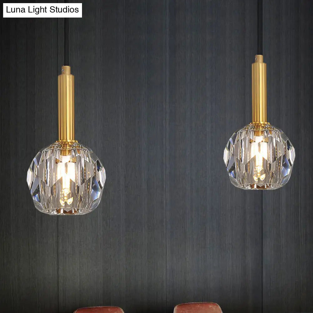 Gold Dining Room Pendant Lamp: Clear Crystal Faceted Ball With 1-Light Kit