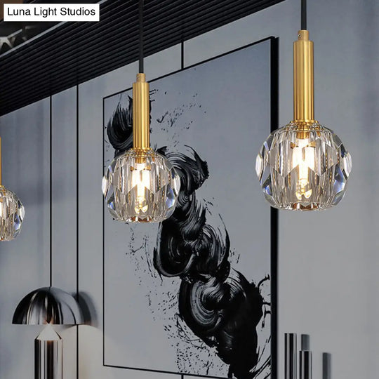 Gold Dining Room Pendant Lamp: Clear Crystal Faceted Ball With 1-Light Kit