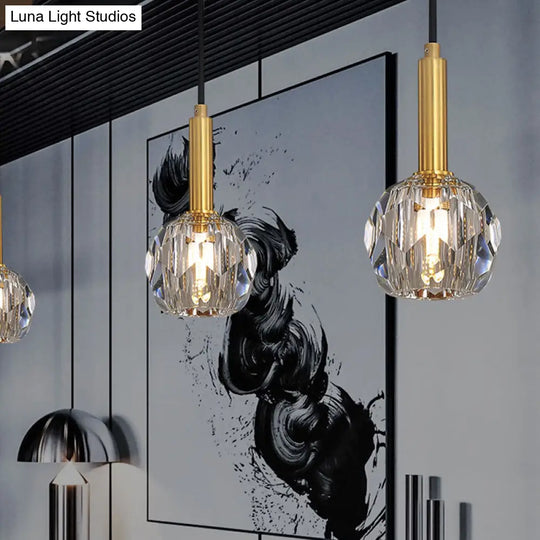 Gold Crystal Faceted Pendant Light Kit For Dining Room