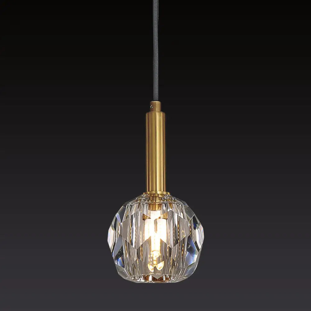 Gold Crystal Faceted Pendant Light Kit For Dining Room