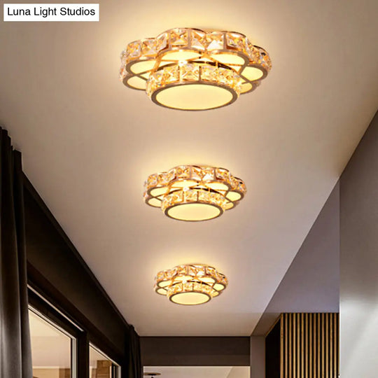 Gold Crystal Floral Flushmount Led Ceiling Fixture With Warm/White Light / Warm B