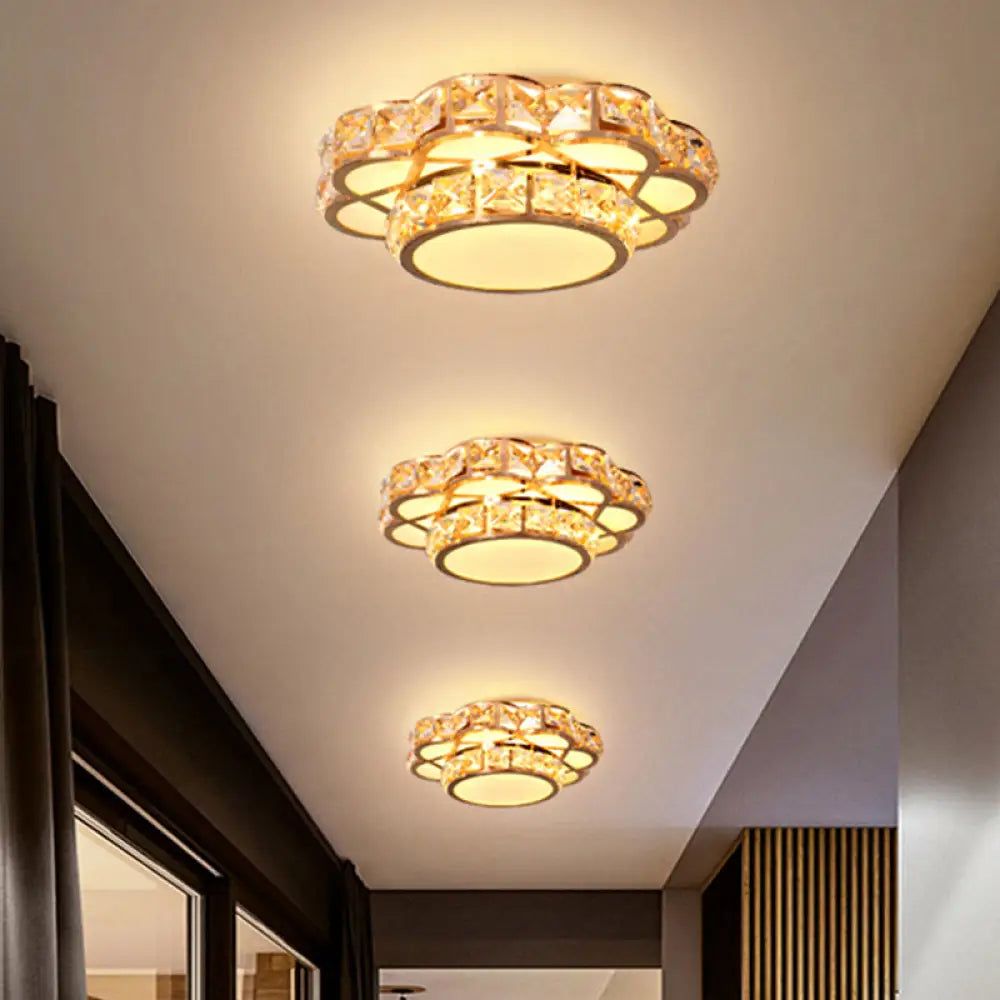 Gold Crystal Floral Flushmount Led Ceiling Fixture With Warm/White Light / Warm B