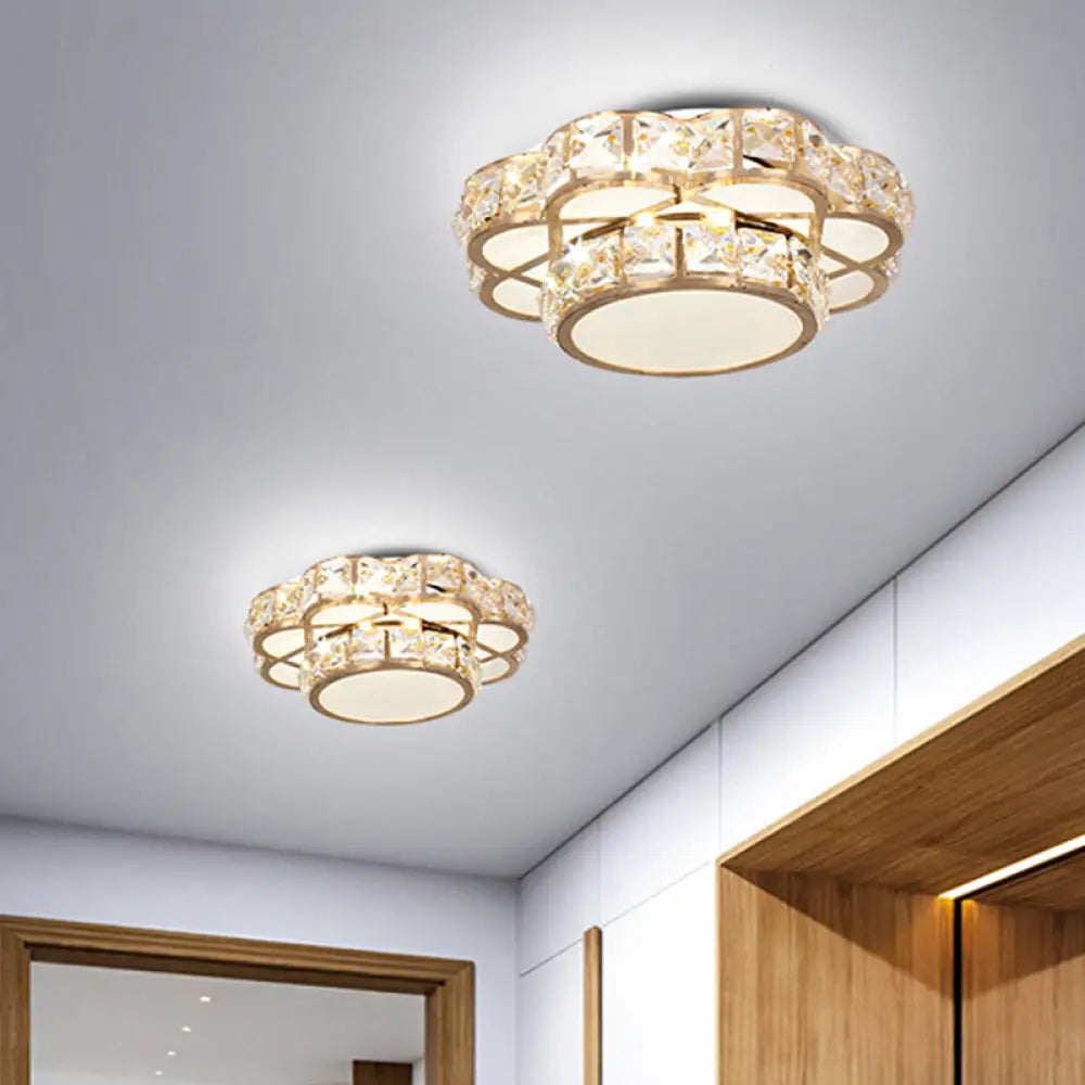 Gold Crystal Floral Flushmount Led Ceiling Fixture With Warm/White Light / White B