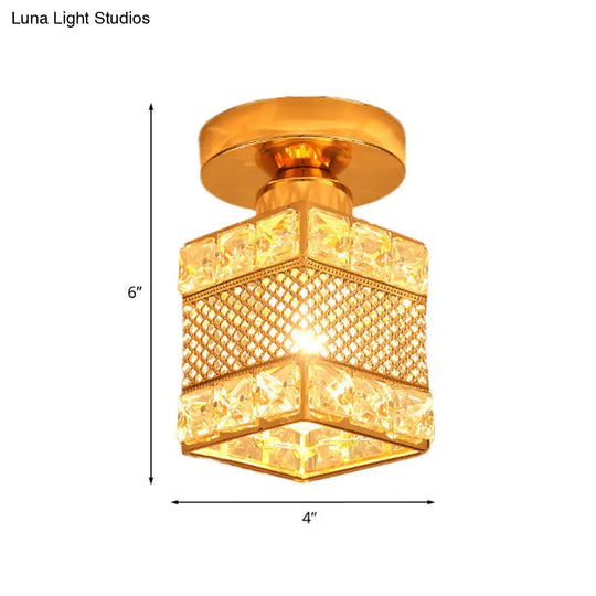 Gold Crystal Flush Mount Ceiling Lamp - Elegant 1-Light Fixture For Hallways