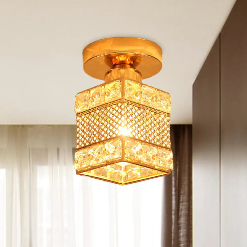 Gold Crystal Flush Mount Ceiling Lamp - Elegant 1 - Light Fixture For Hallways