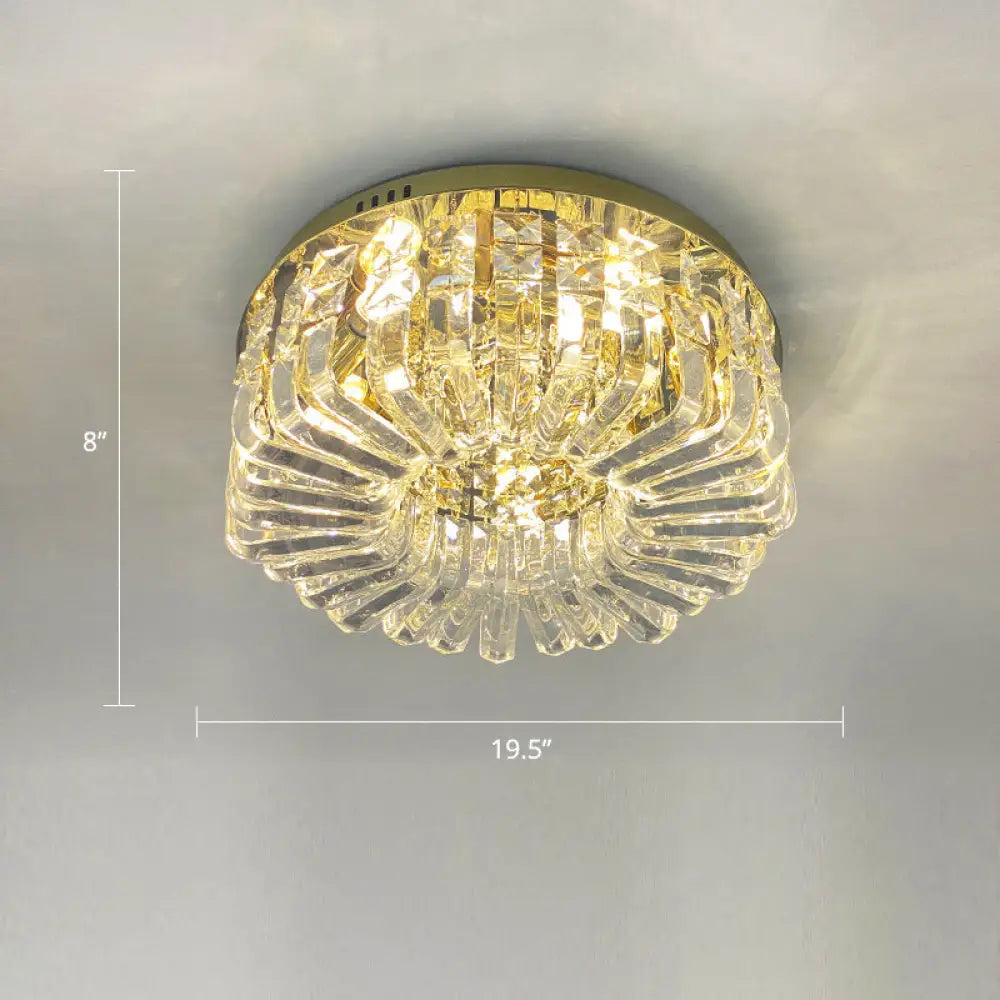 Gold Crystal Flush Mount Lamp - Sleek Round Ceiling Fixture For Living Room / 19.5’