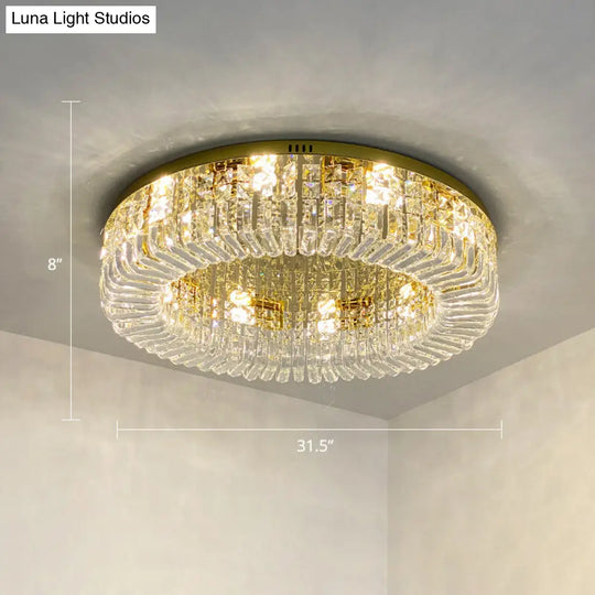 Gold Crystal Flush Mount Lamp - Sleek Round Ceiling Fixture For Living Room / 31.5