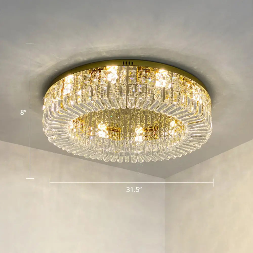 Gold Crystal Flush Mount Lamp - Sleek Round Ceiling Fixture For Living Room / 31.5’