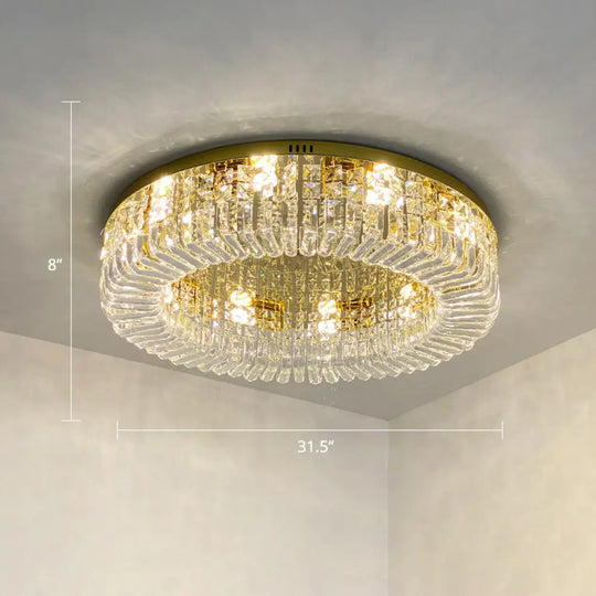 Gold Crystal Flush Mount Lamp - Sleek Round Ceiling Fixture For Living Room / 31.5’