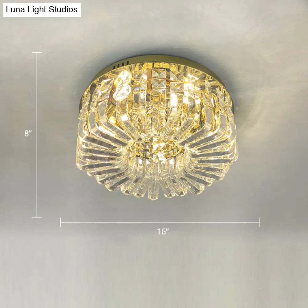 Gold Crystal Flush Mount Lamp - Sleek Round Ceiling Fixture For Living Room / 16