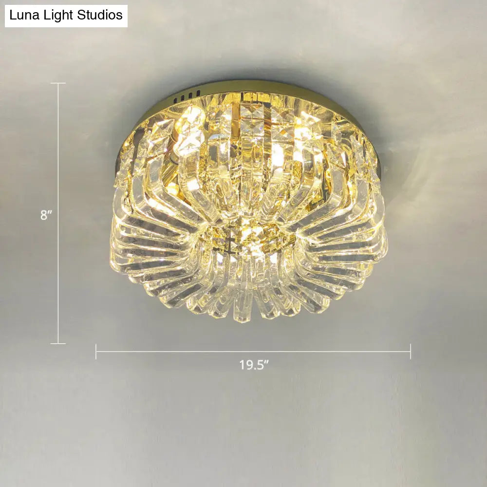 Gold Crystal Flush Mount Lamp - Sleek Round Ceiling Fixture For Living Room / 19.5