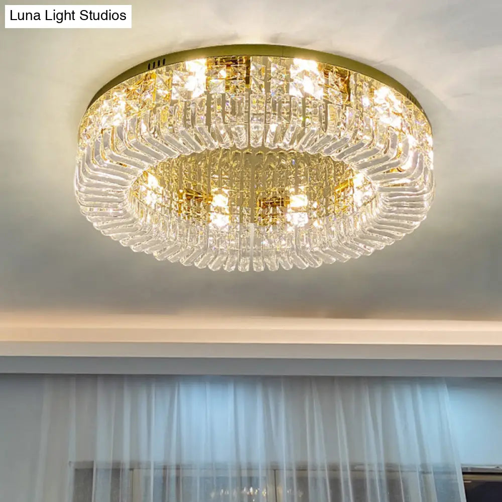 Gold Crystal Flush Mount Lamp - Sleek Round Ceiling Fixture For Living Room