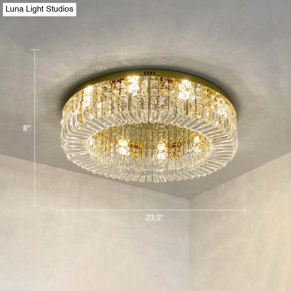 Gold Crystal Flush Mount Lamp - Sleek Round Ceiling Fixture For Living Room / 23.5